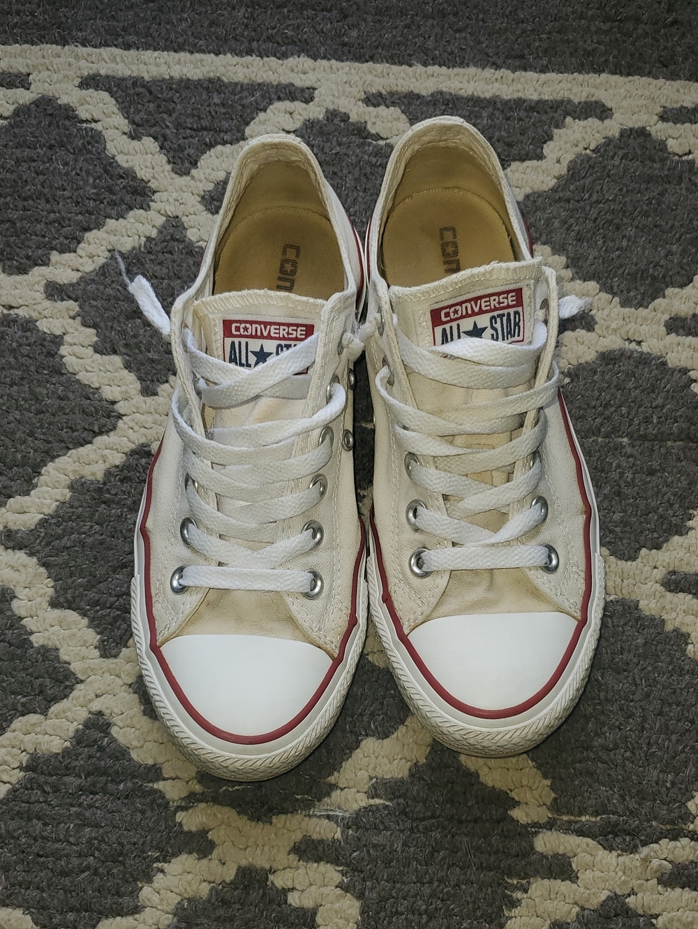Converse White Canvas Low-Top Sneakers with Red Trim